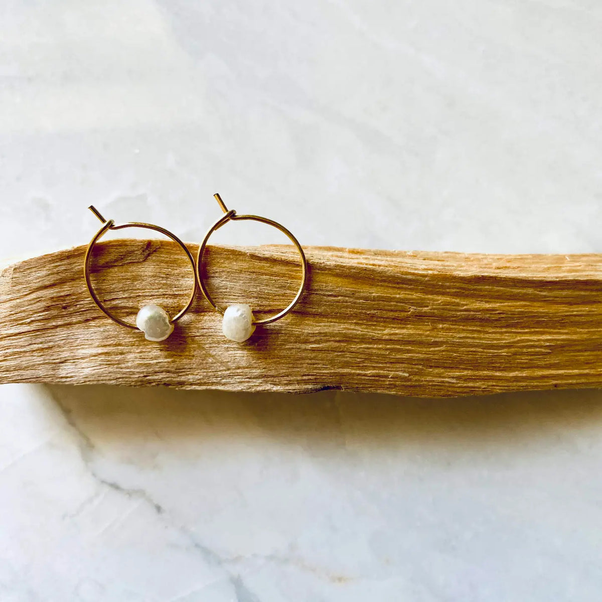 Small Freshwater Pearl Gold Hoops, view 2