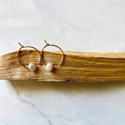 Small Freshwater Pearl Gold Hoops, view 2