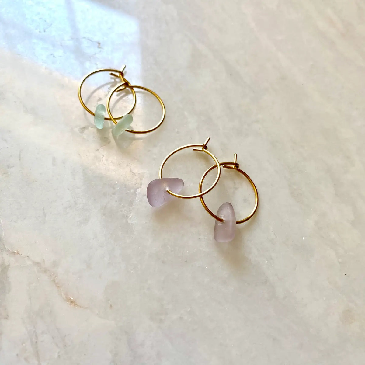 Small Sea Glass Gold Hoops