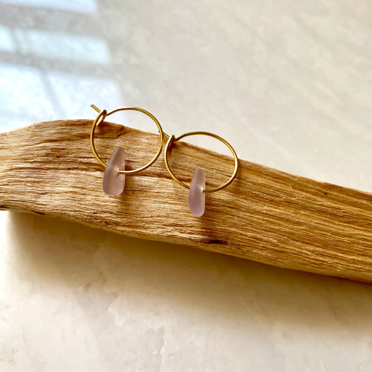 Small Sea Glass Gold Hoops, view 2