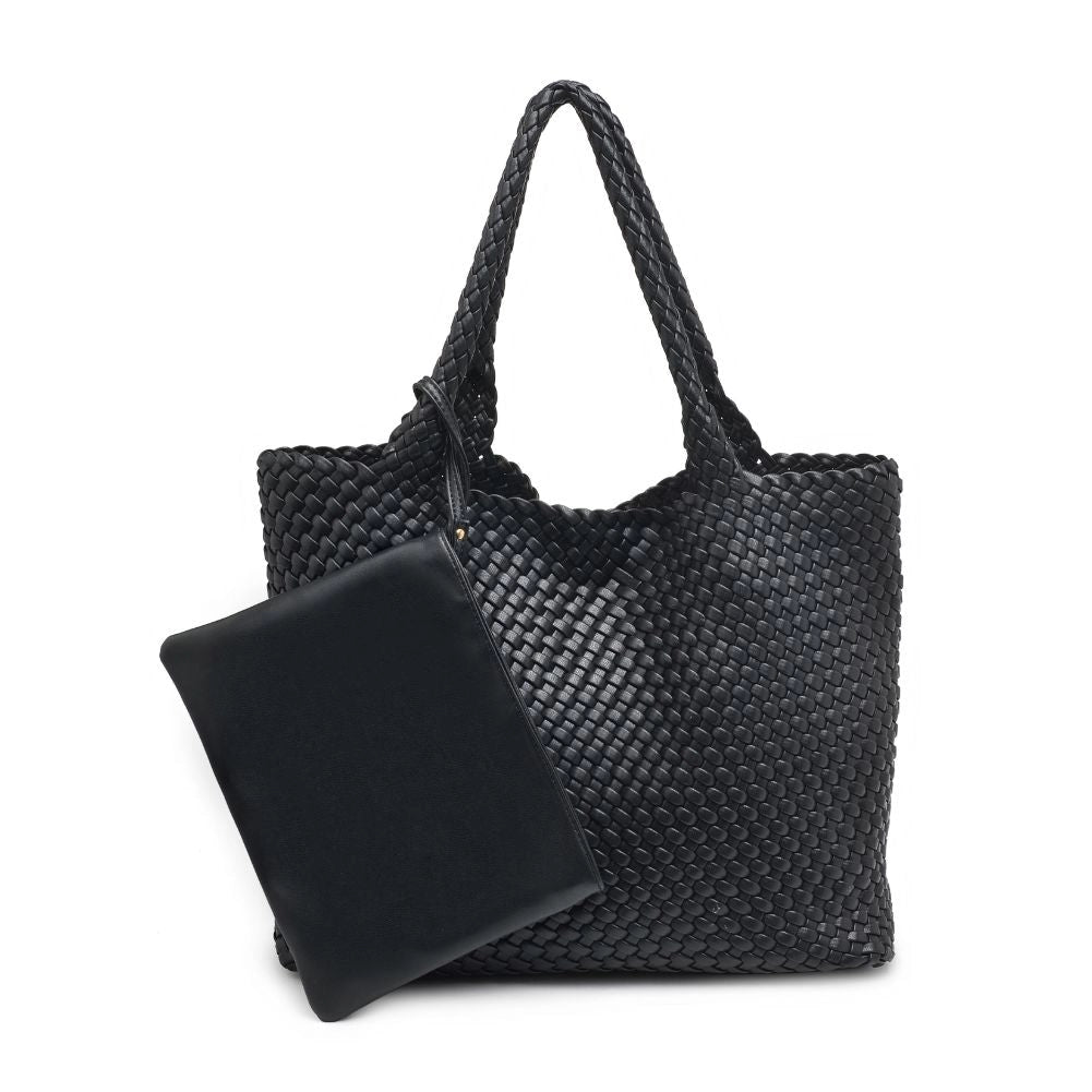 Solana Woven Vegan Leather Tote, view 2