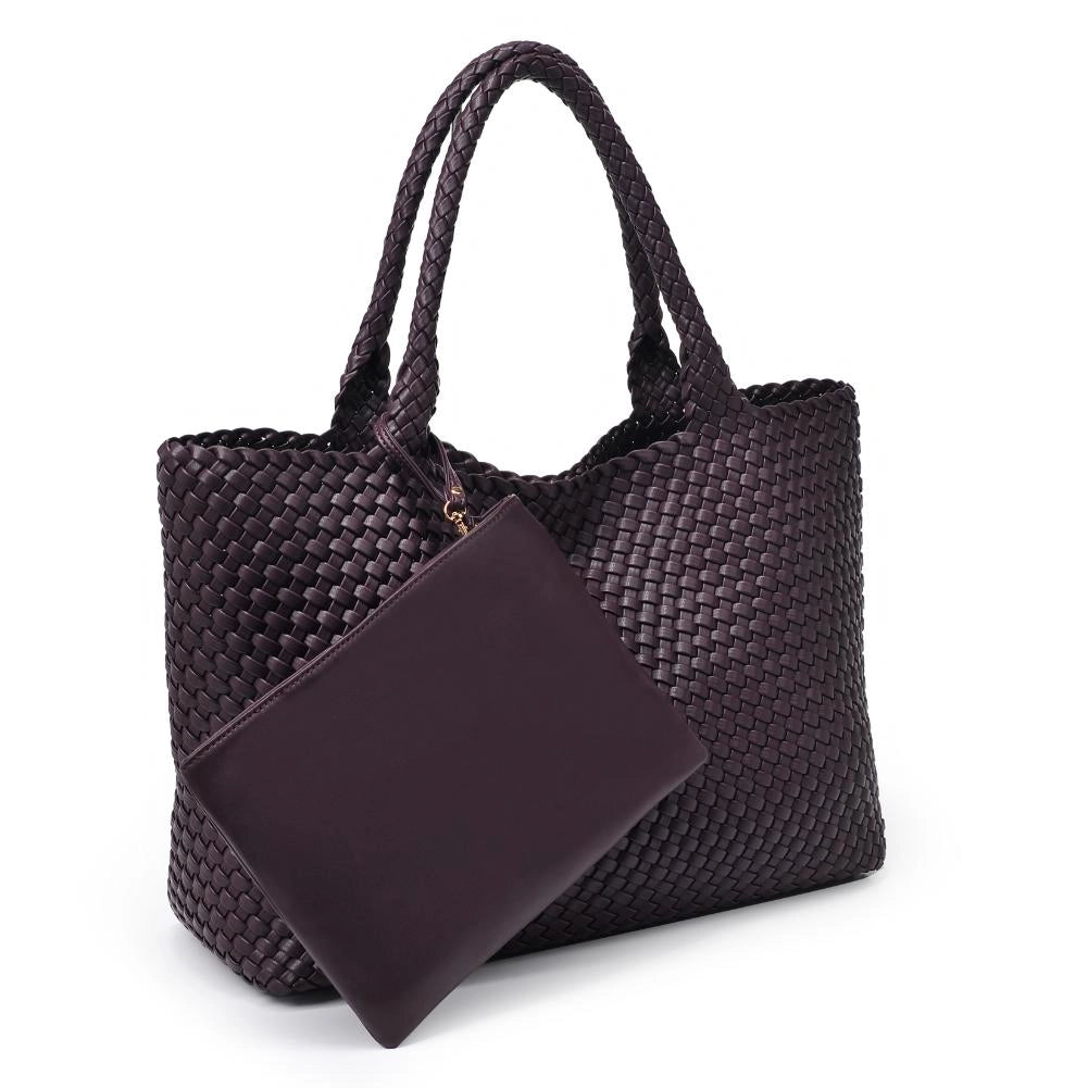 Solana Woven Vegan Leather Tote, view 3