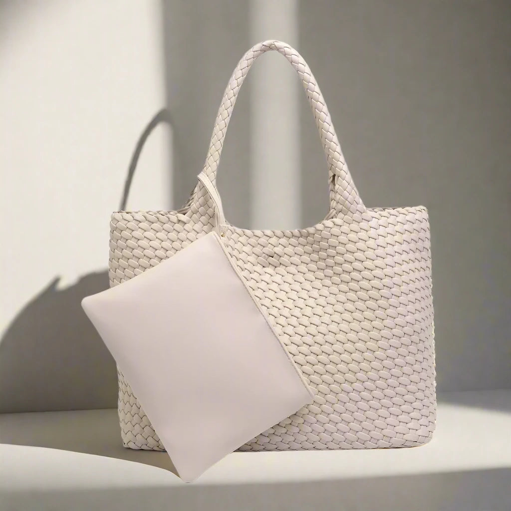Solana Woven Vegan Leather Tote, view 4