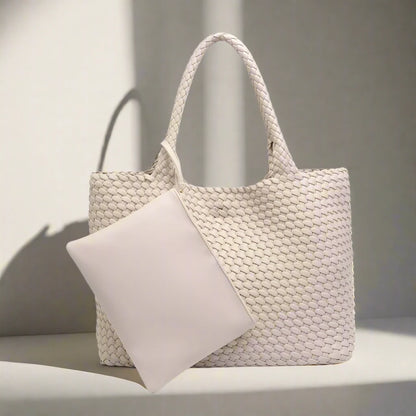 Solana Woven Vegan Leather Tote, view 4