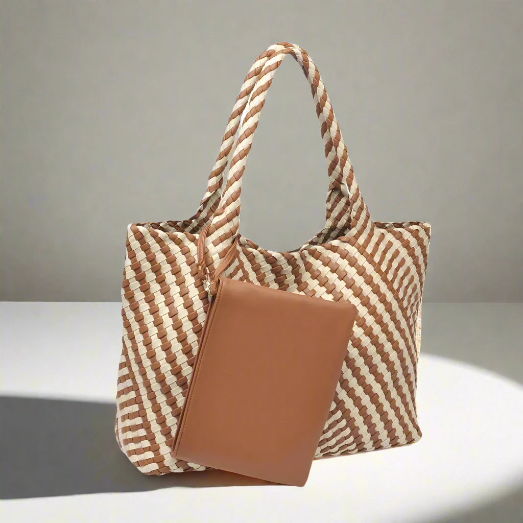 Solana Woven Vegan Leather Tote, view 6