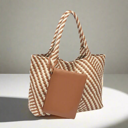 Solana Woven Vegan Leather Tote, view 6