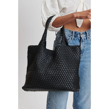 Solana Woven Vegan Leather Tote, view 5