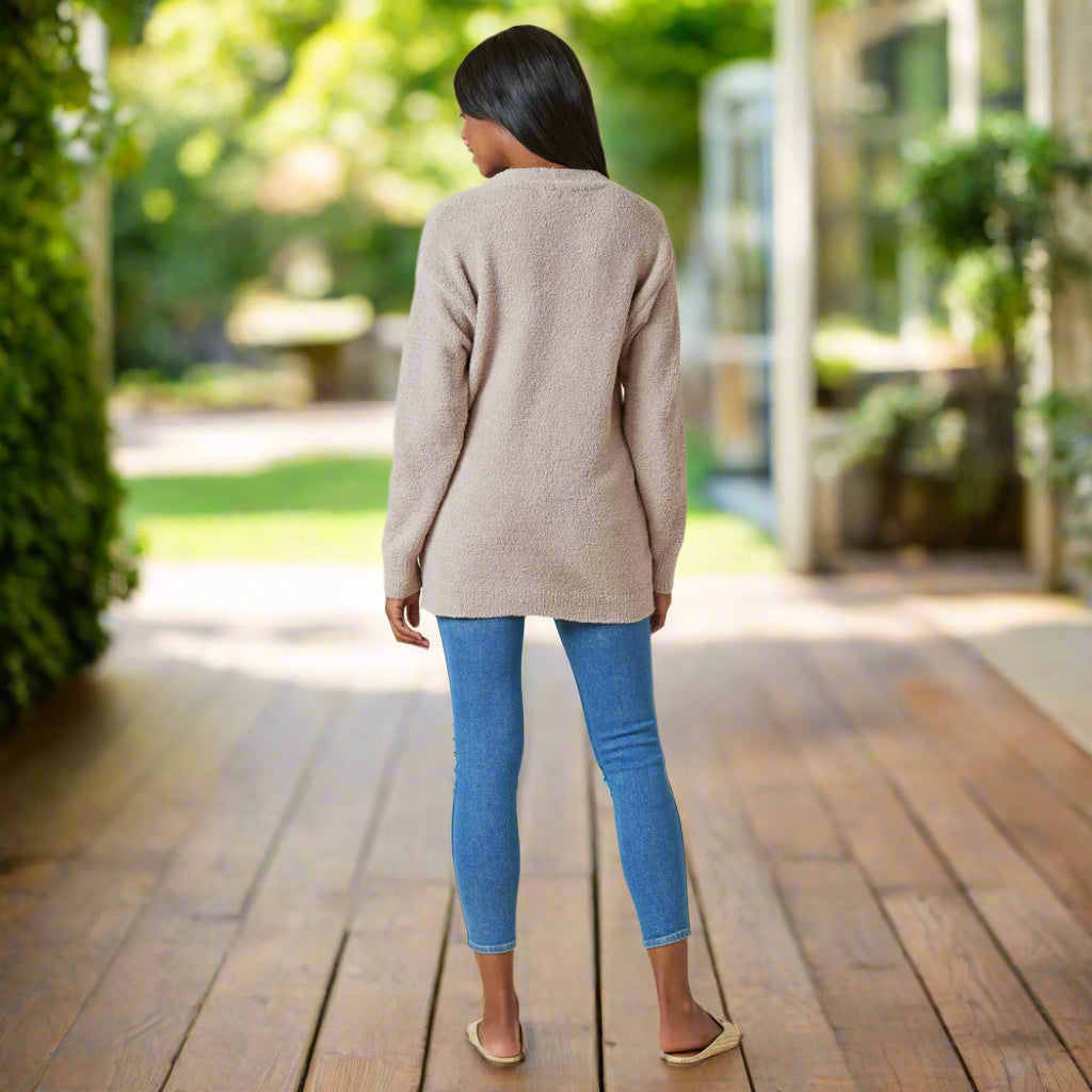 Solid Marshmallow 28" Button Cardigan, view 2