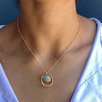 Square with Aqua Necklace, view 2