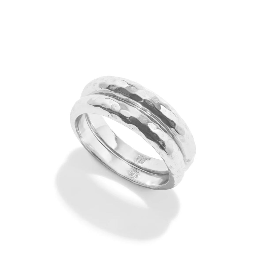 Cleopatra Slice Stacking Ring Set Silver, view 2, styled