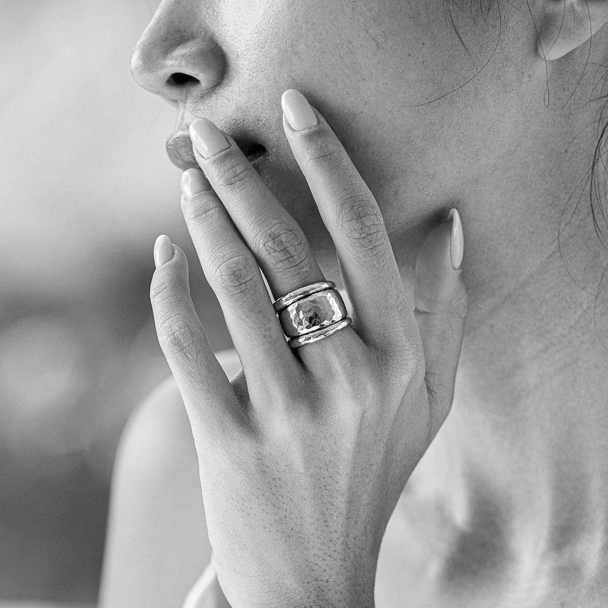 Cleopatra Slice Stacking Ring Set Silver