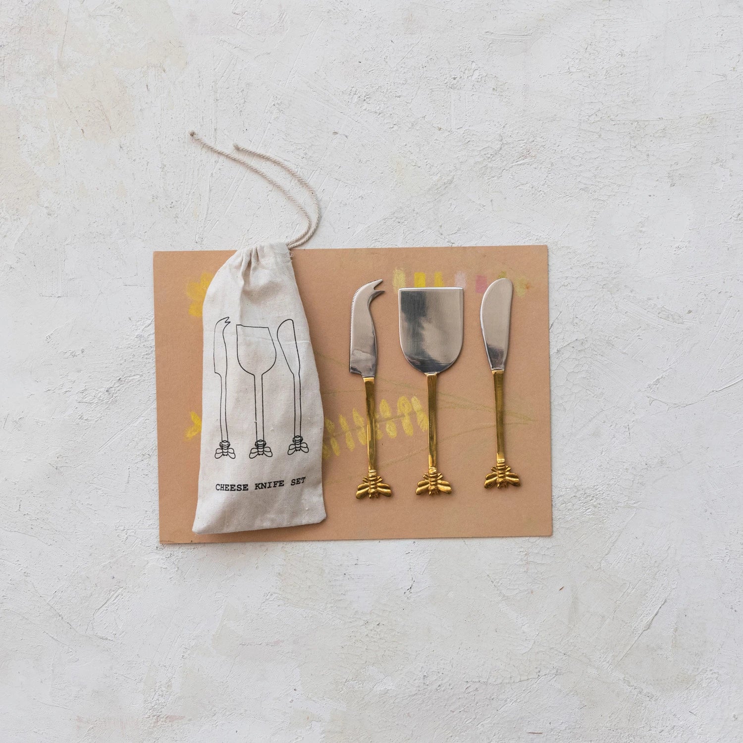 Stainless & Brass Bee Cheese Knives Set/4