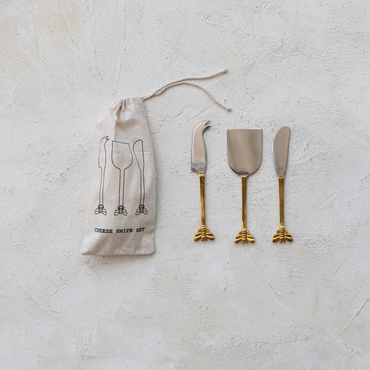 Stainless & Brass Bee Cheese Knives Set/4