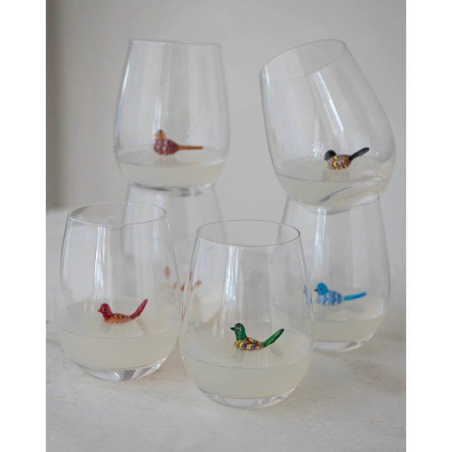 Stemless Bird Wine Glass, styled