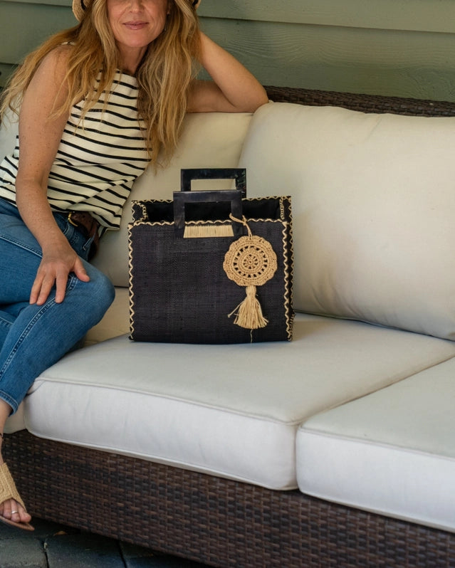 Stevie Square Straw Handbag, view 3