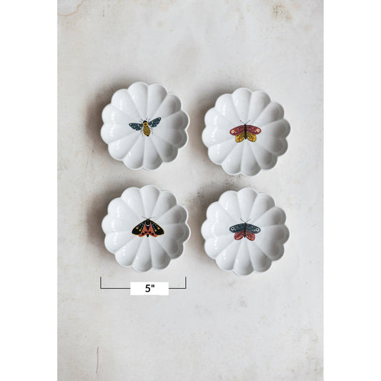 Stoneware Fluted Dish w/ Insect