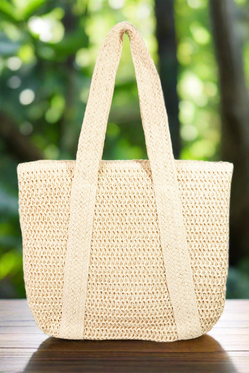 Straw Knit Zipper Tote Bag
