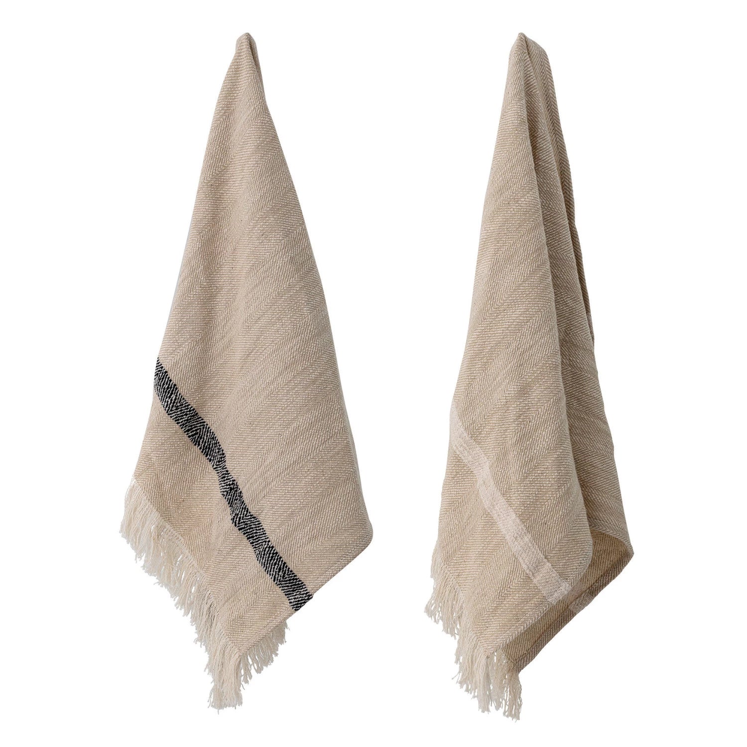 Striped Tea Towels with Fringe, Set of 2