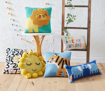 Sunshine Hook Pillow W/Pom Poms