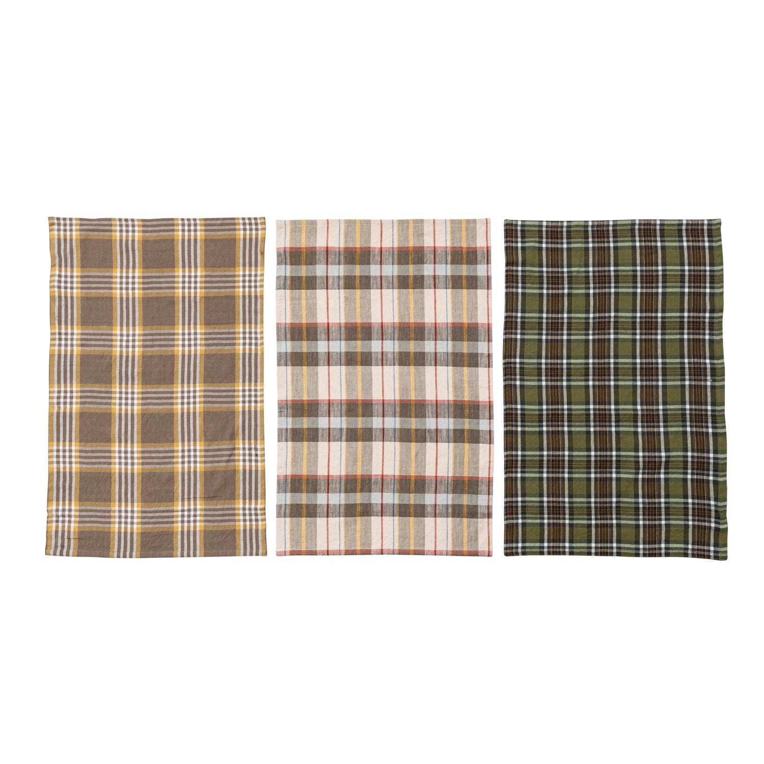 Plaid Tea Towels w/ Wood Beads Set/3