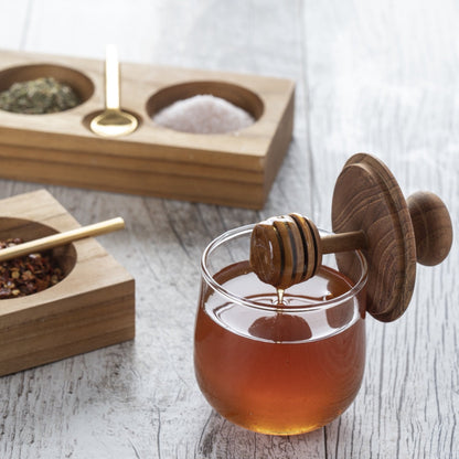 Teak & Glass Honey Jar, view 2