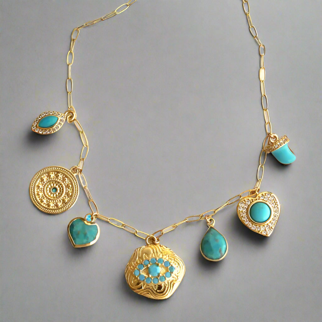 Turquoise Multi Charm Necklace