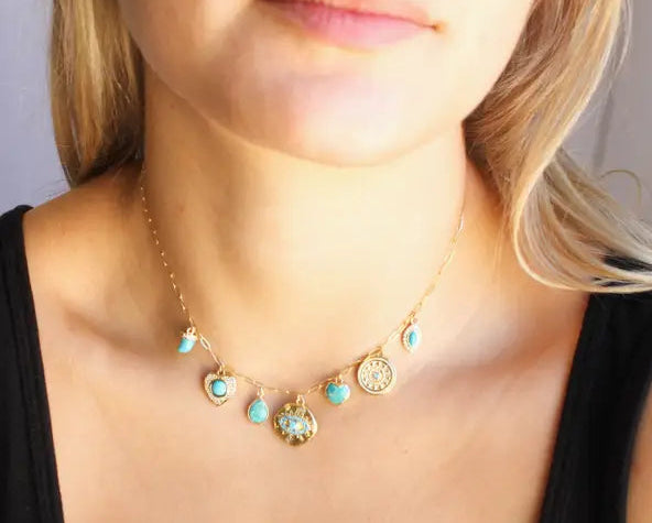 Turquoise Multi Charm Necklace, view 2