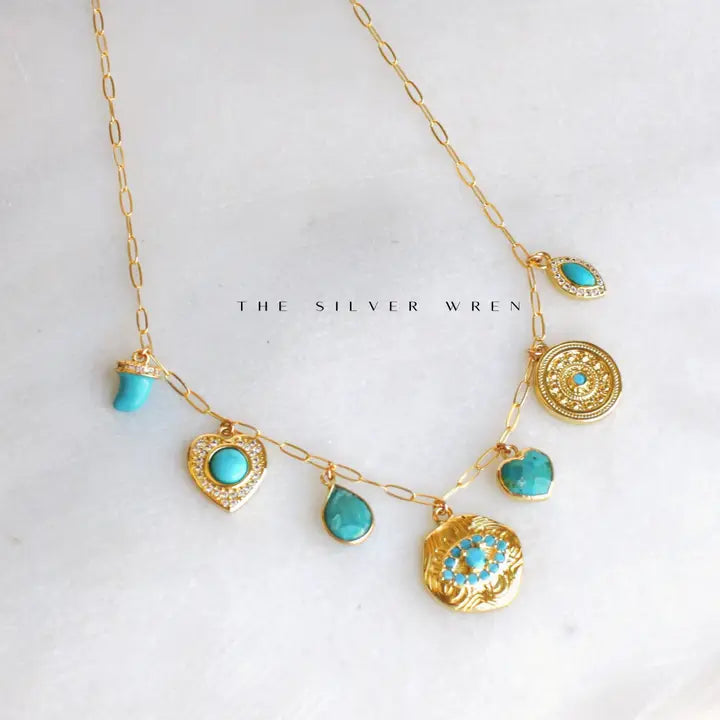 Turquoise Multi Charm Necklace, view 3