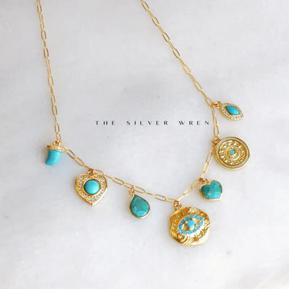 Turquoise Multi Charm Necklace, view 3