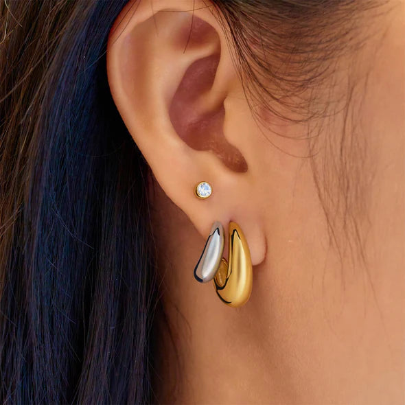 Two-Tone Dome Stud Hoop Earrings, view 2