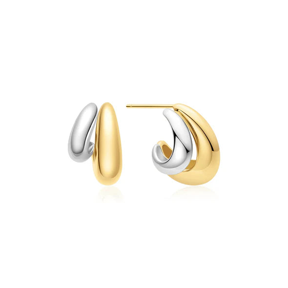 Two-Tone Dome Stud Hoop Earrings, view 3