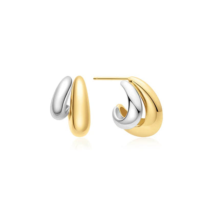 Two-Tone Dome Stud Hoop Earrings, view 3