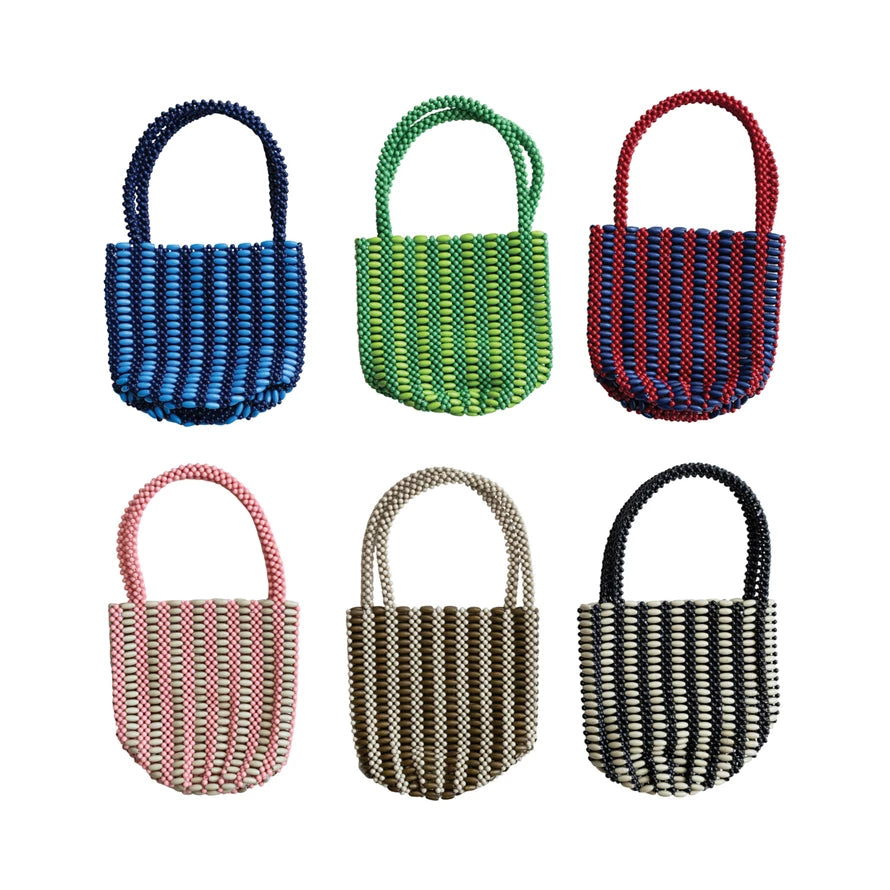 Two-Tone Bead Handbag with Stripe