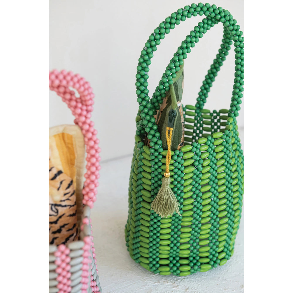 Two-Tone Bead Handbag with Stripe
