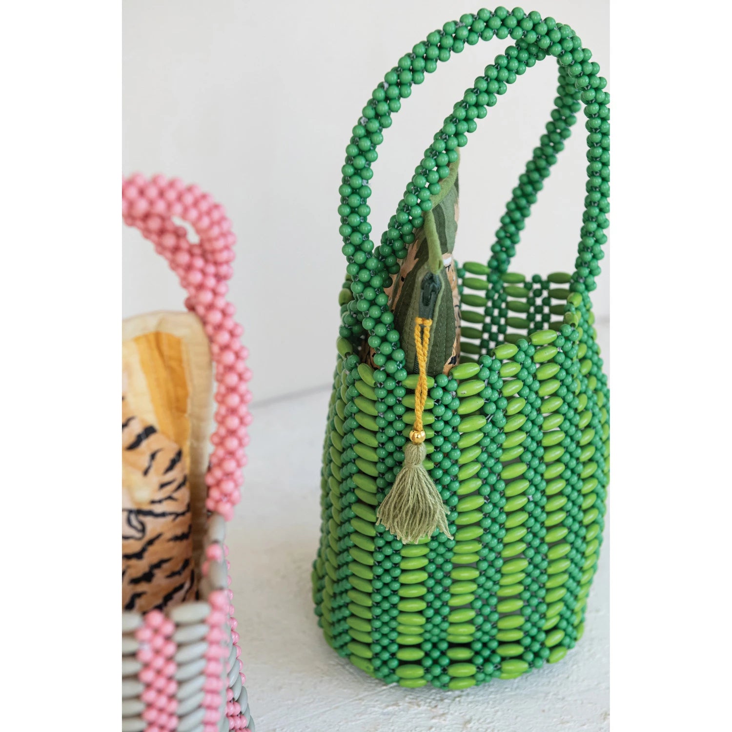 Two-Tone Bead Handbag with Stripe