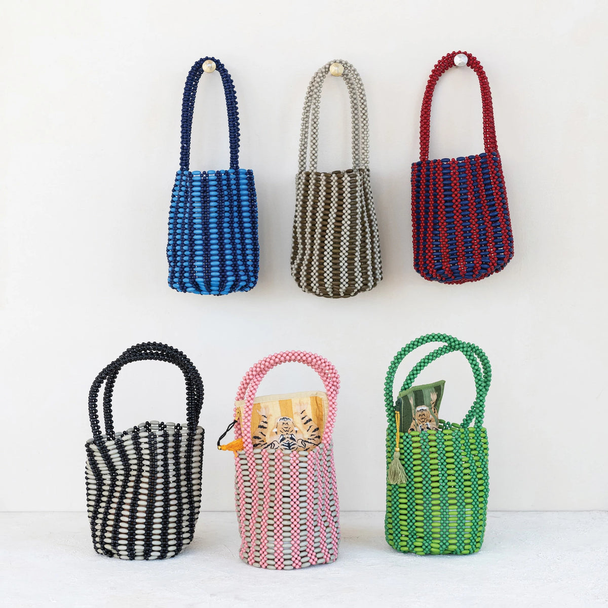 Two-Tone Bead Handbag with Stripe