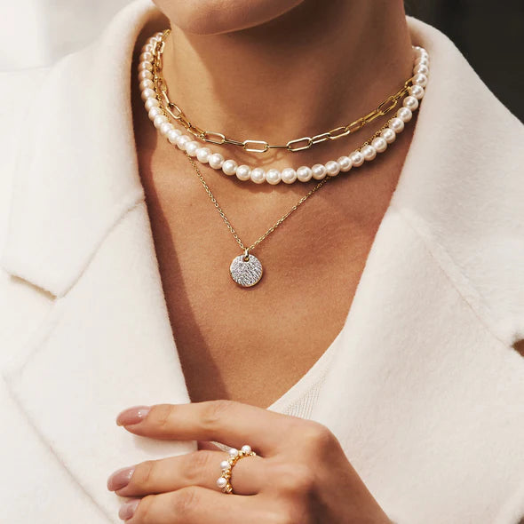 Two-Tone Large Pavé Disc Necklace, view 2