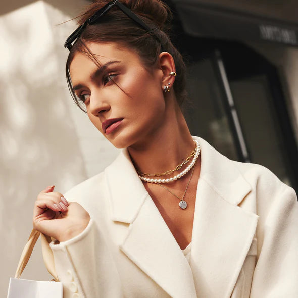 Two-Tone Large Pavé Disc Necklace, view 3