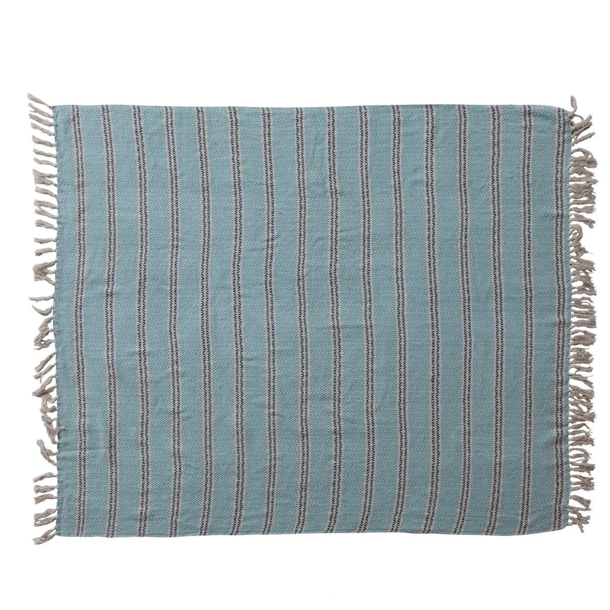 Woven Cotton Striped Throw with Fringe