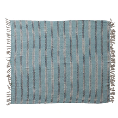 Woven Cotton Striped Throw with Fringe