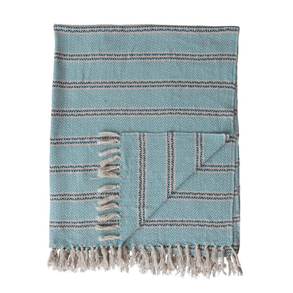 Woven Cotton Striped Throw with Fringe, view 2