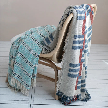 Woven Cotton Striped Throw with Fringe, view 3