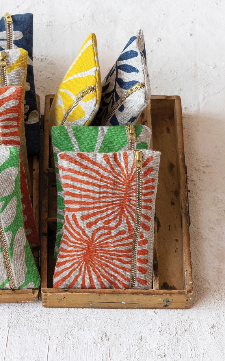 Woven Cotton Printed Zip Pouch Asst