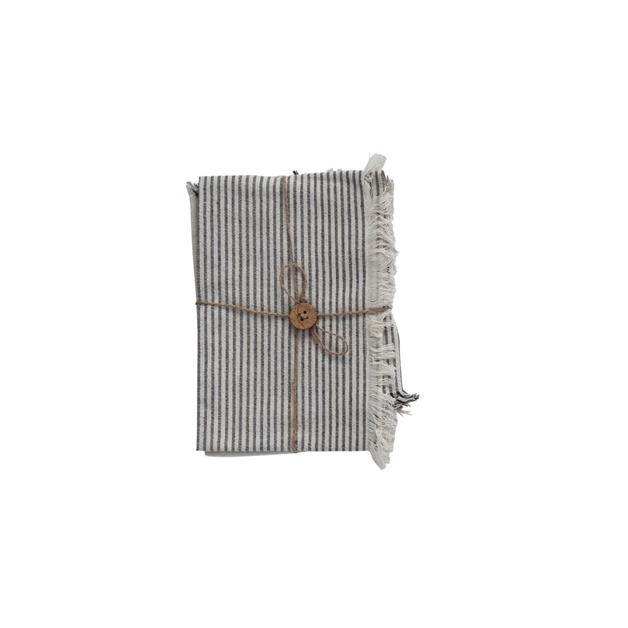 Cotton Tea Towels w/ Stripes & Fringe, Set/ 2
