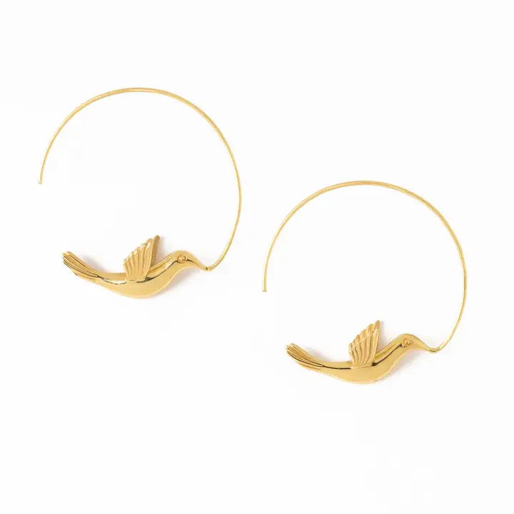 Wren Bird Hoop Earrings