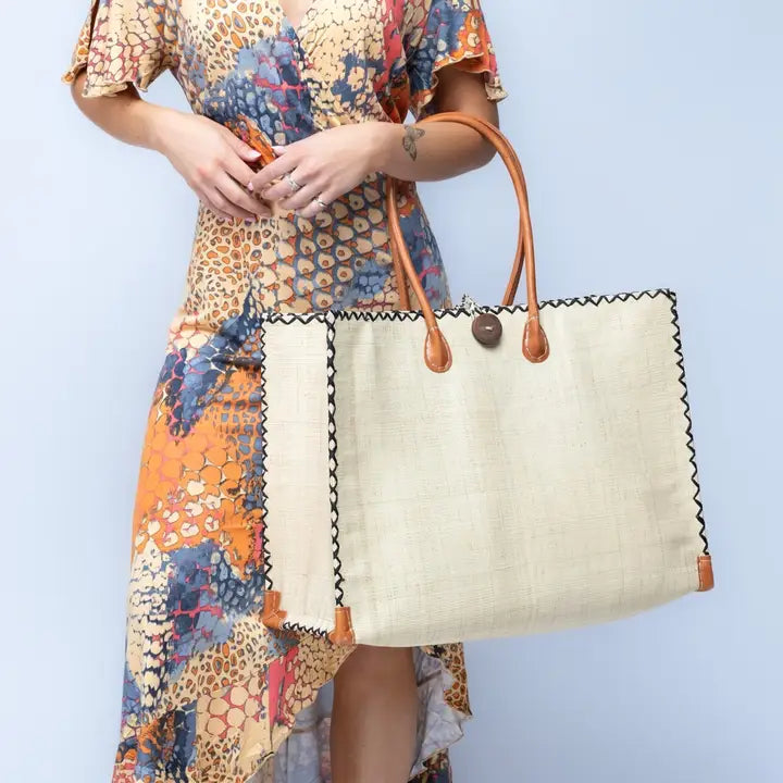 Zafran Medium Straw Tote, view 5
