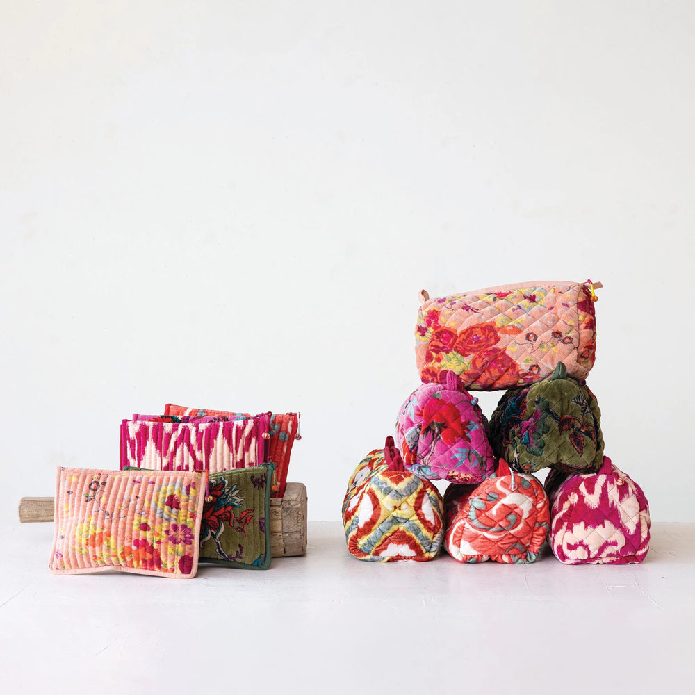 Quilted Velvet Zip Pouch