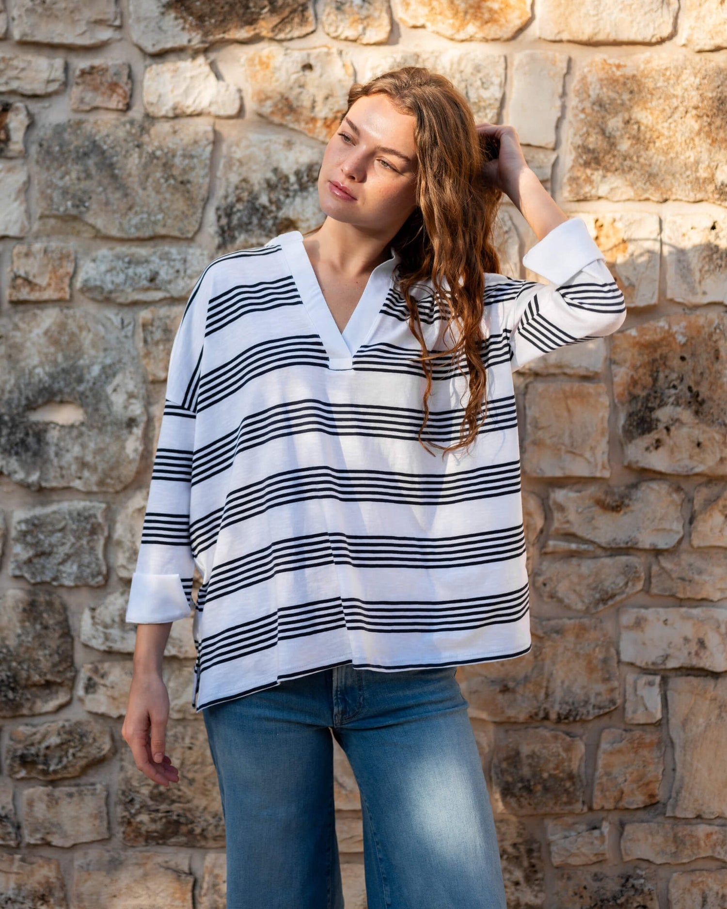 Amelia Long Sleeve Cuff Tee - The Riviera Towel Company