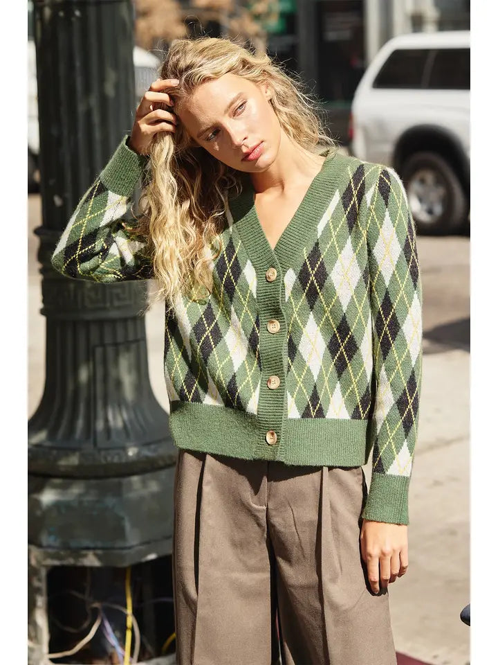 Argyle Check Cardigan