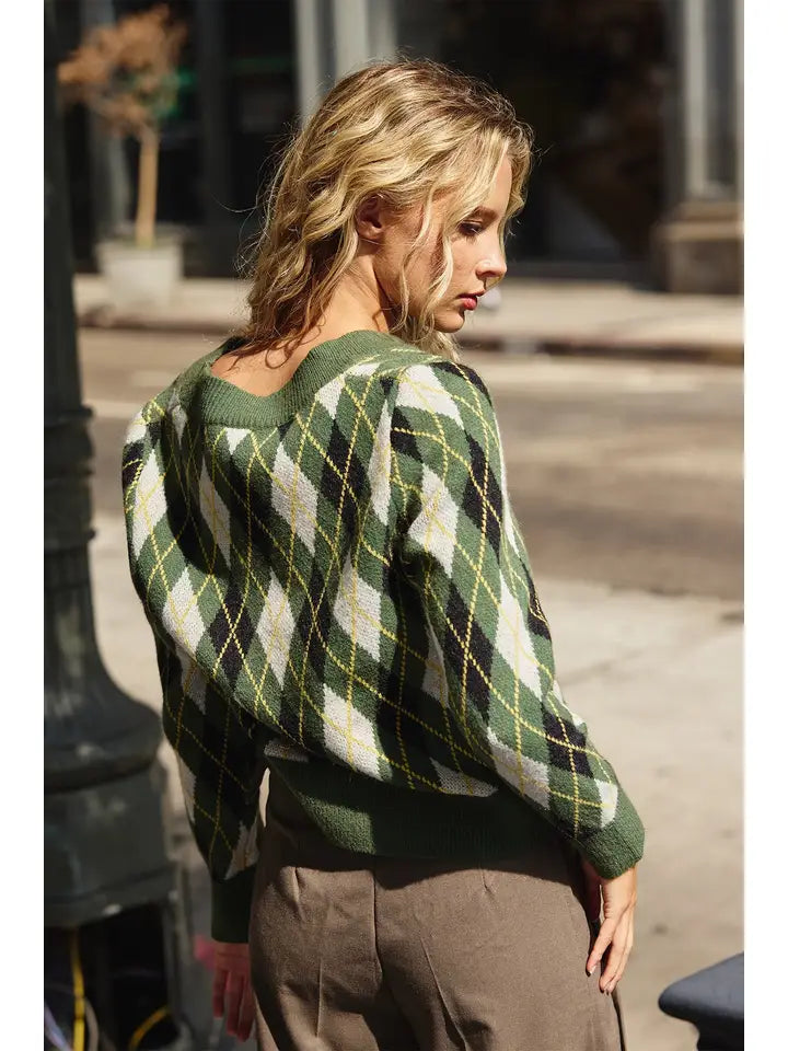 Argyle Check Cardigan